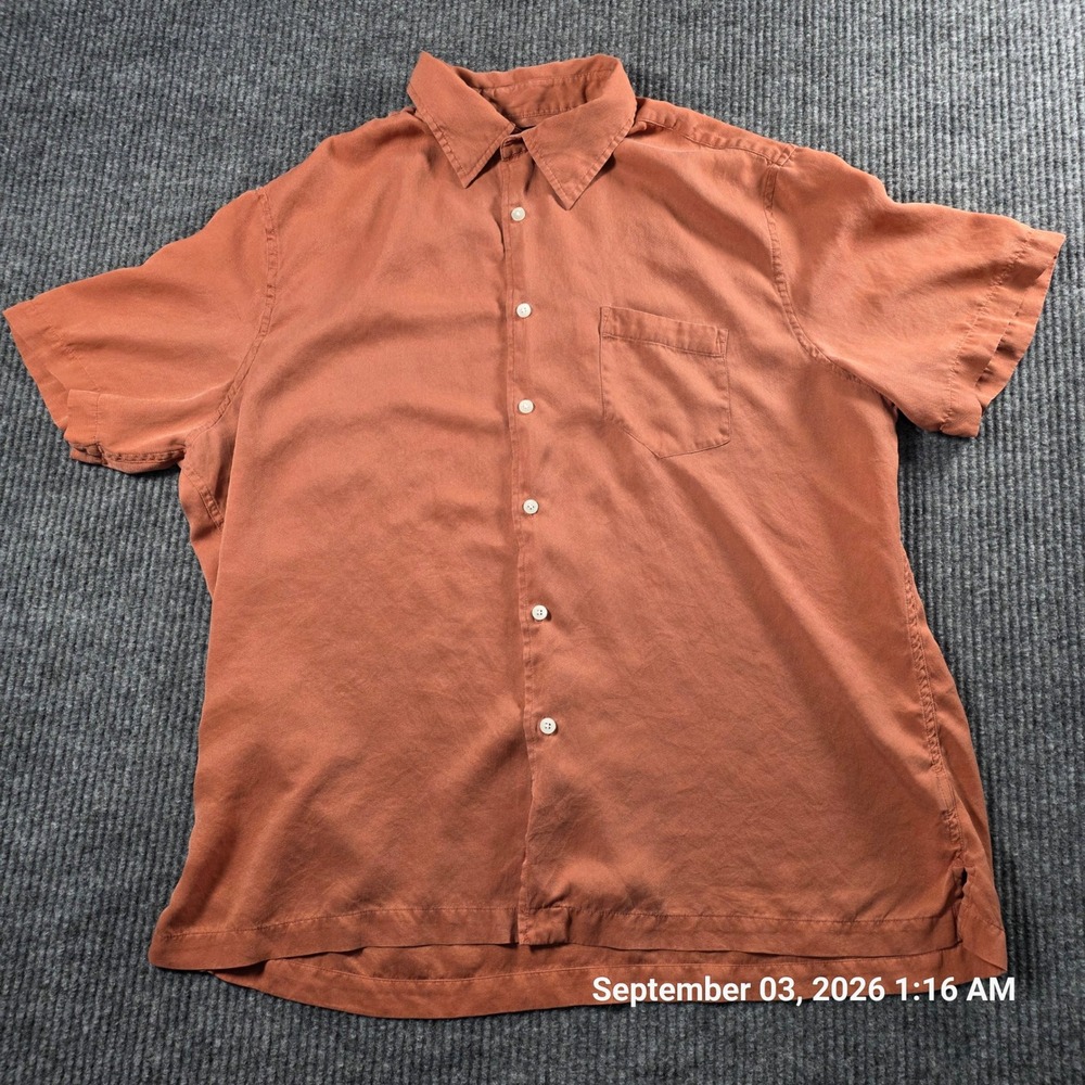 Murano Silk Mens XL Short Sleeve Button Up Shirt Terracotta Orange Textured